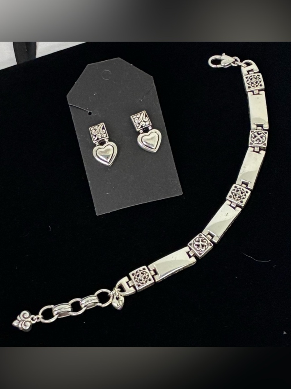 Brighton silver-plated Regina link bracelet and matching heart earring set